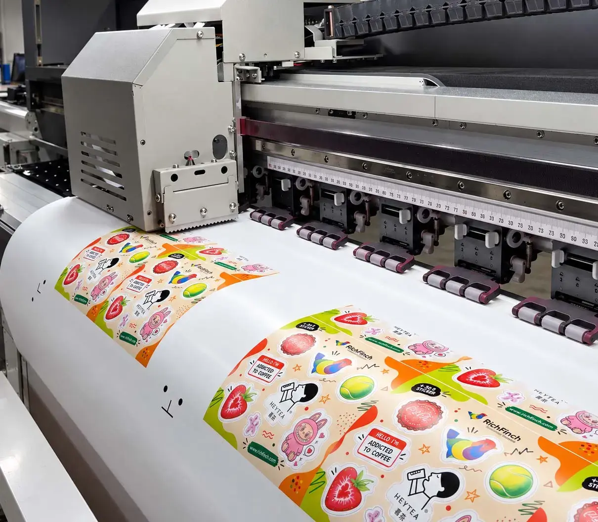 Sheet of stickers being printed on self-adhesive material