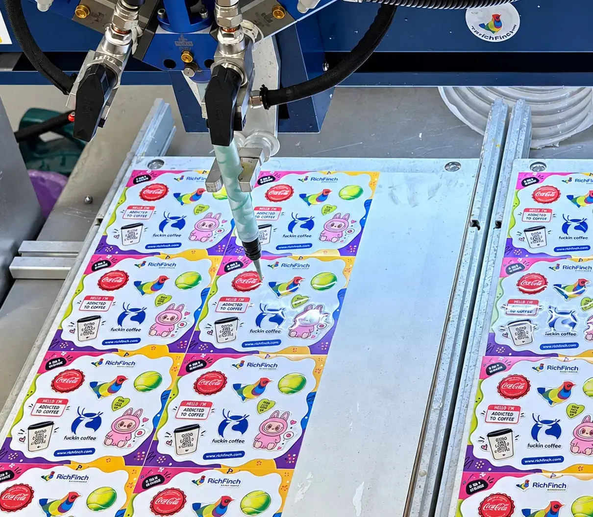 Polyurethane resin being dispensed onto a contour-cut sheet
