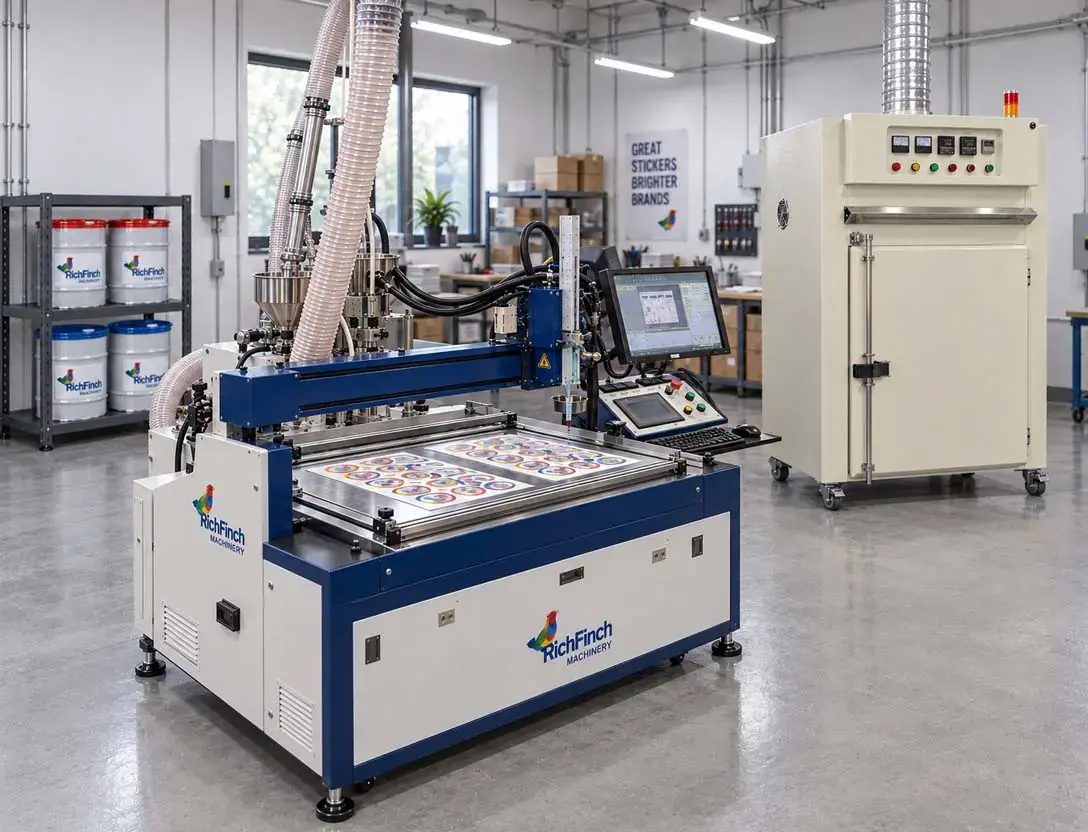 Production area with the doming machine and the curing oven in one frame